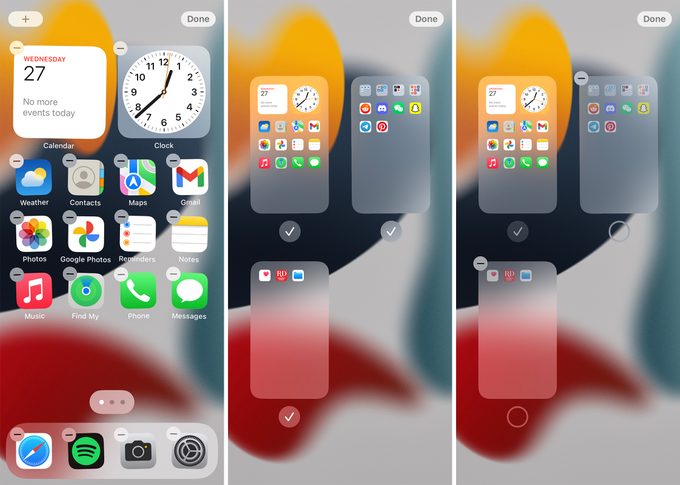 iphone screenshots displaying how to hide apps