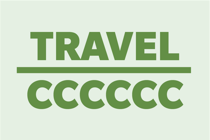 Quebra-cabeça rebus com "viagem" acima de uma linha e "cccccc" abaixo da linha