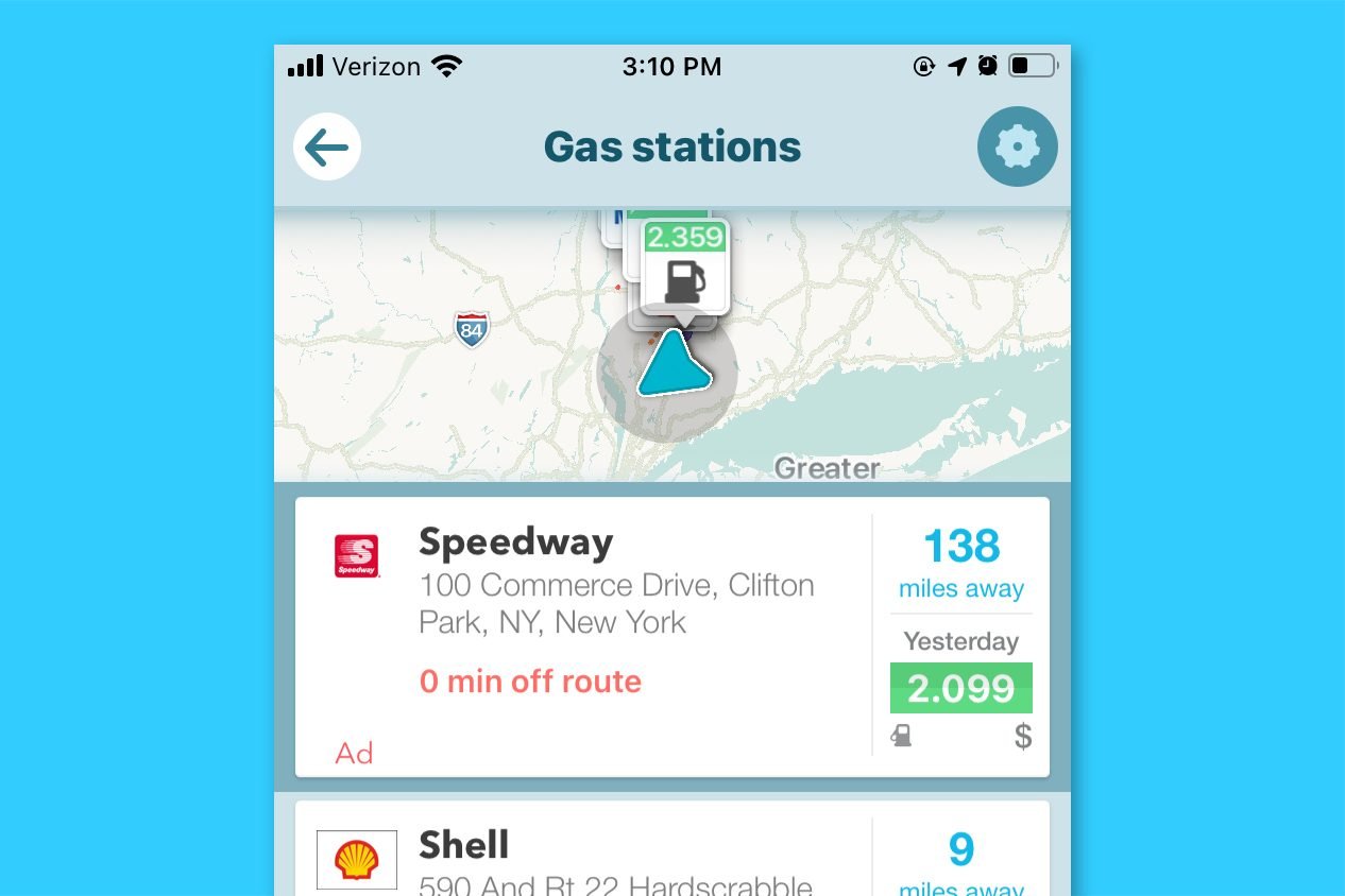 waze screenshot - find a gas station