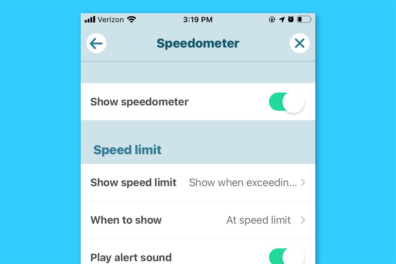 waze screenshot - speedometer settings