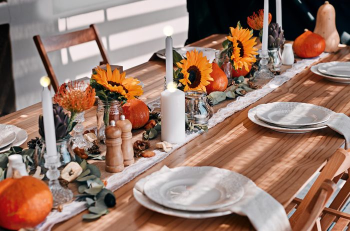 sunflower accents on thanksgiving dining table