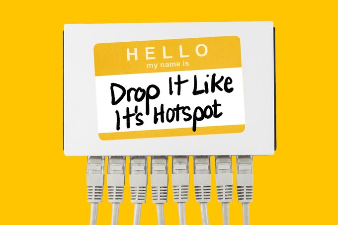 router with a nametag that says drop it like its hotspot