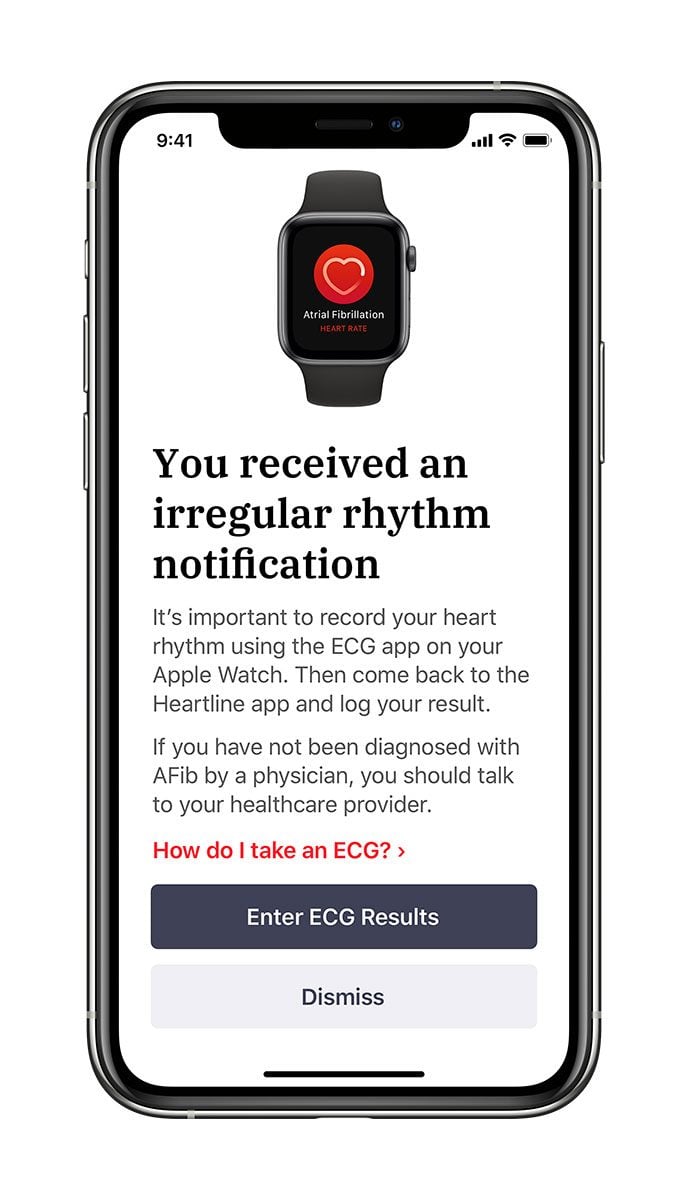 iphone with the heartline information on its screen