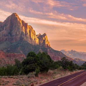 Gorgeous Sunset over Watchman mountain in Zion National Park, Utah, USA