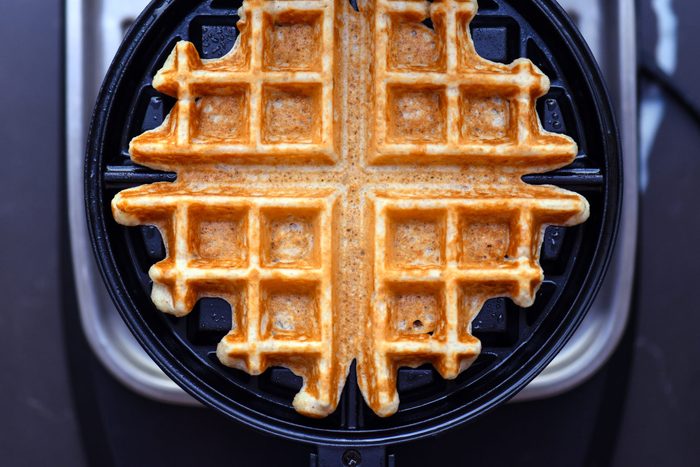 Waffle in waffle maker from above
