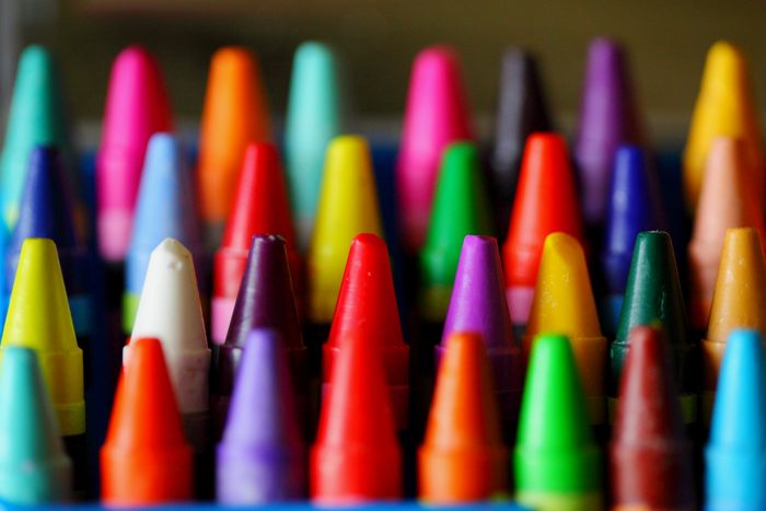Box of colorful crayons