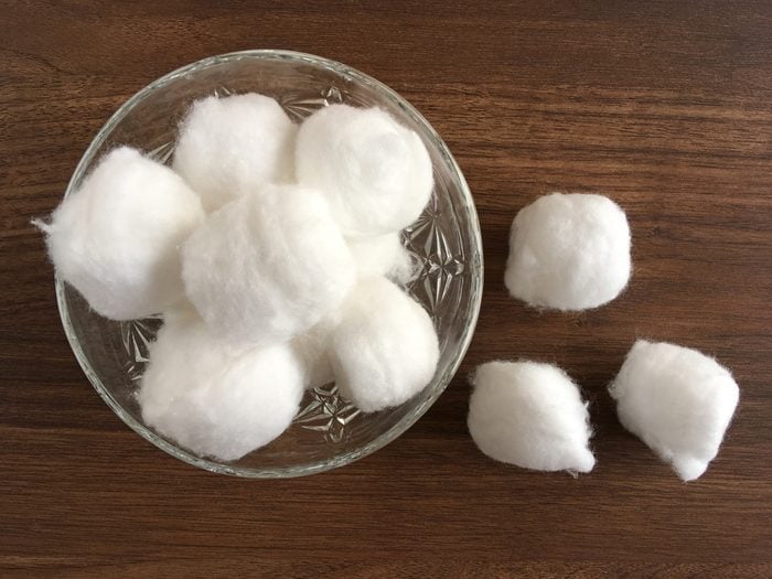 Bowl of cotton wool balls