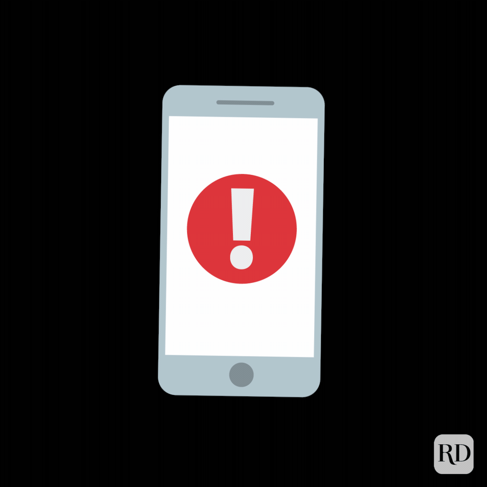 gif of phone ringing with an explanation mark on the screen representing a warning