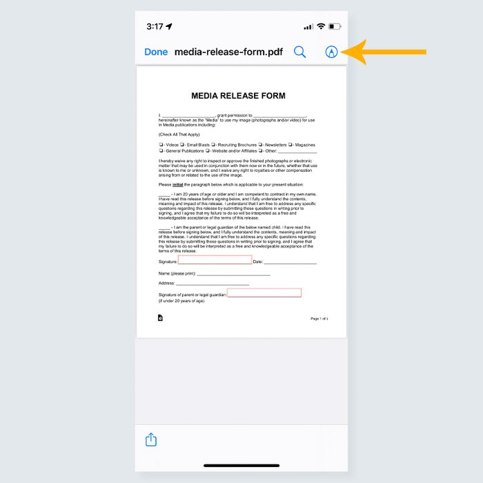 iPhone screenshot showing how to write on email attachments