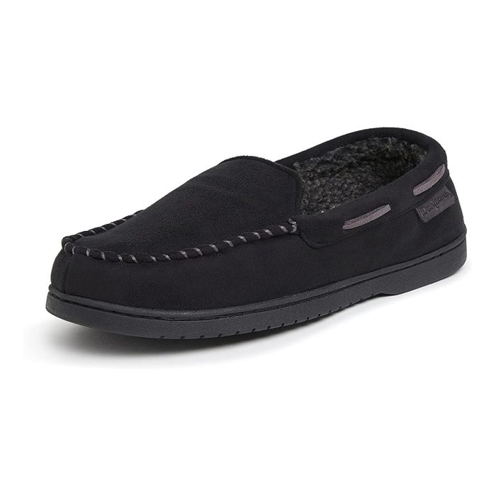 Dearfoams Men's Microsuede Moccasin with Whipstitch