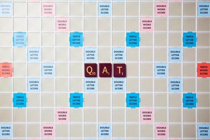 scrabble board with tiles that spell out qat