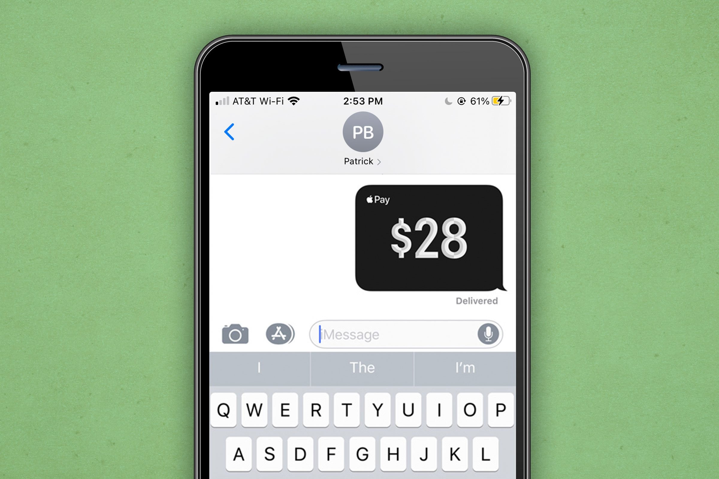 Smartphone sending money through apple cash or apple pay via messages