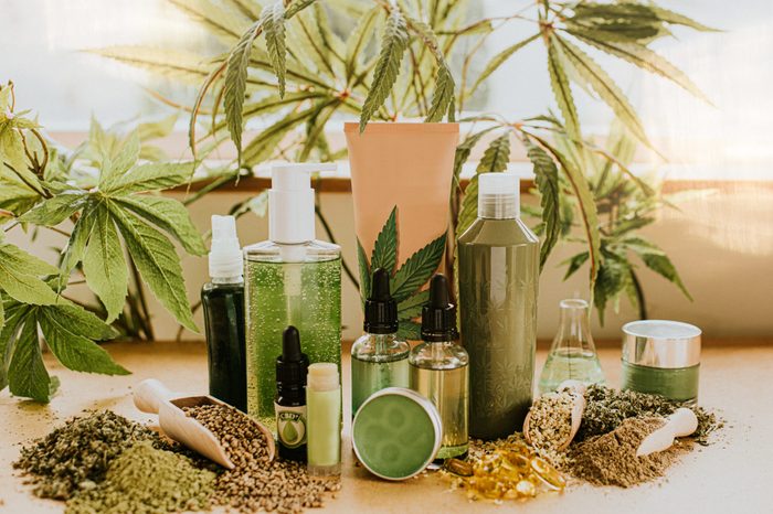 Still-Life Selection of CBD products, conveying vast possibilities of cannabis as an Ingredient in an Alternative therapies, Lifestyle and treatments.