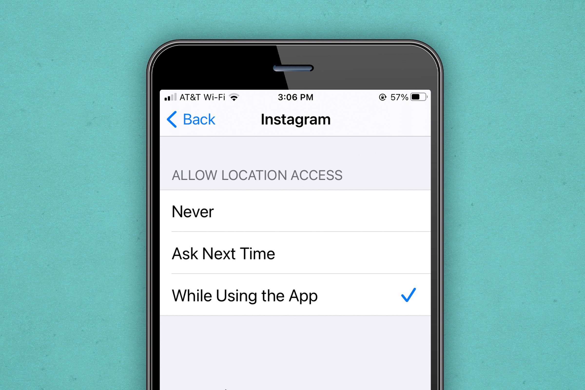 Location settings for a certain app