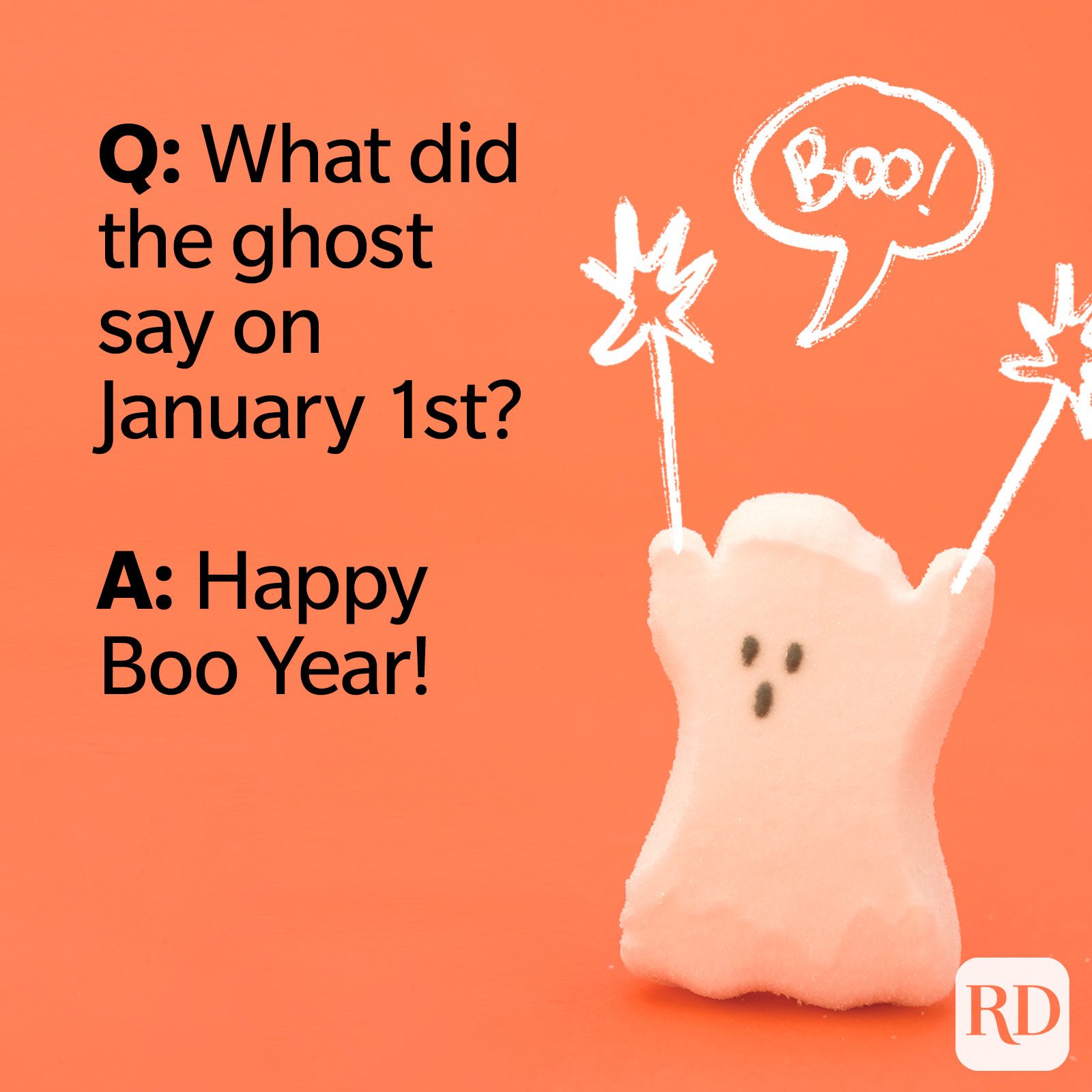 Q: O que disse o fantasma no dia 1 de Janeiro? R: Happy Boo Year.