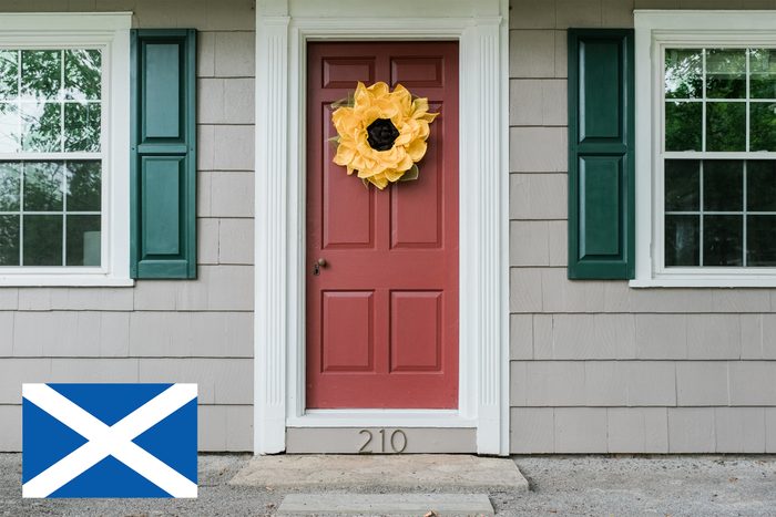 front door of house with scotland flag