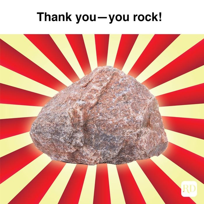 Rock with glowing background. Meme text: Thank You – You Rock 