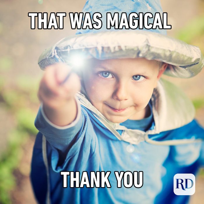 Child dressed as wizard. Meme text: That was magical Thank you