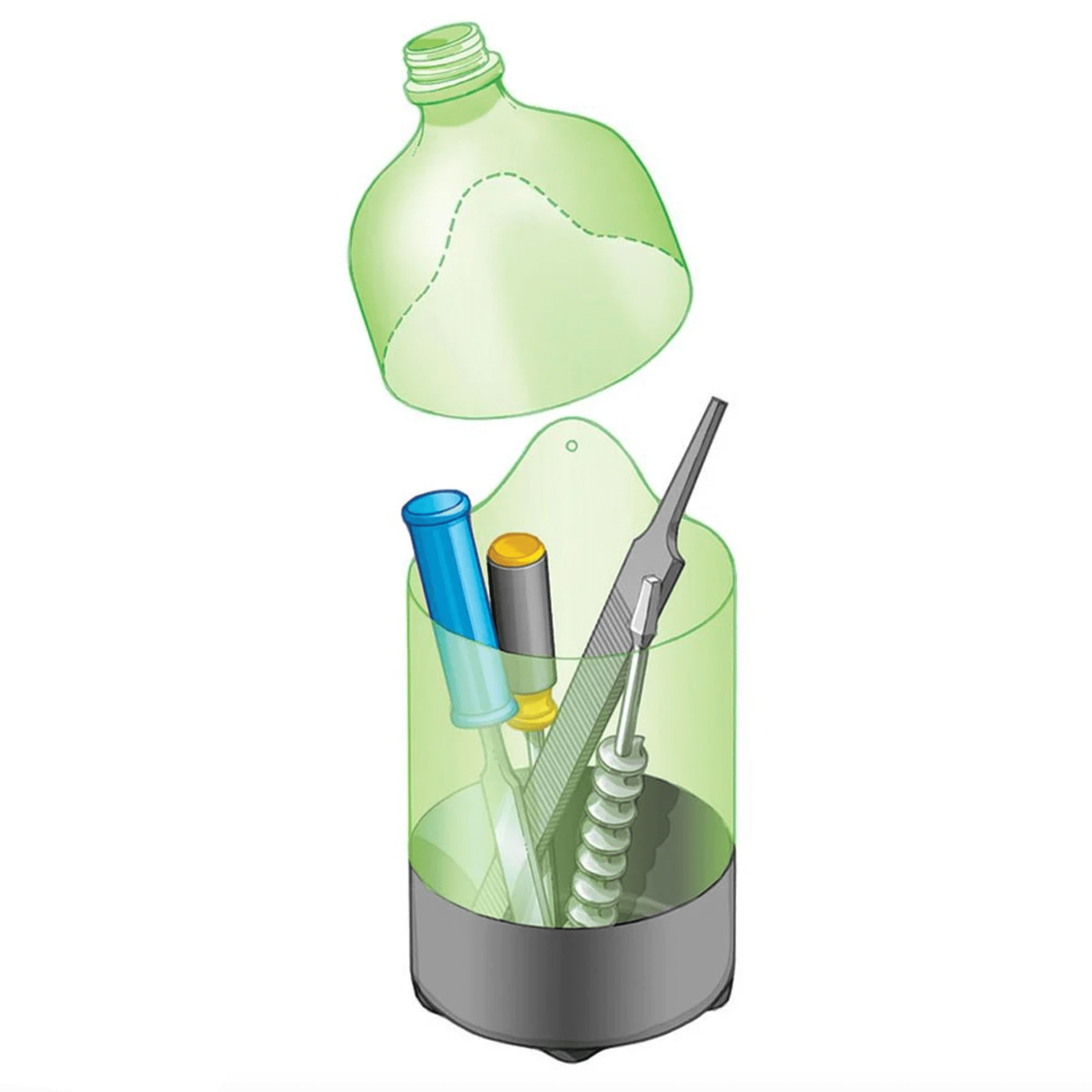 Instant Tool Holder in plastic bottle