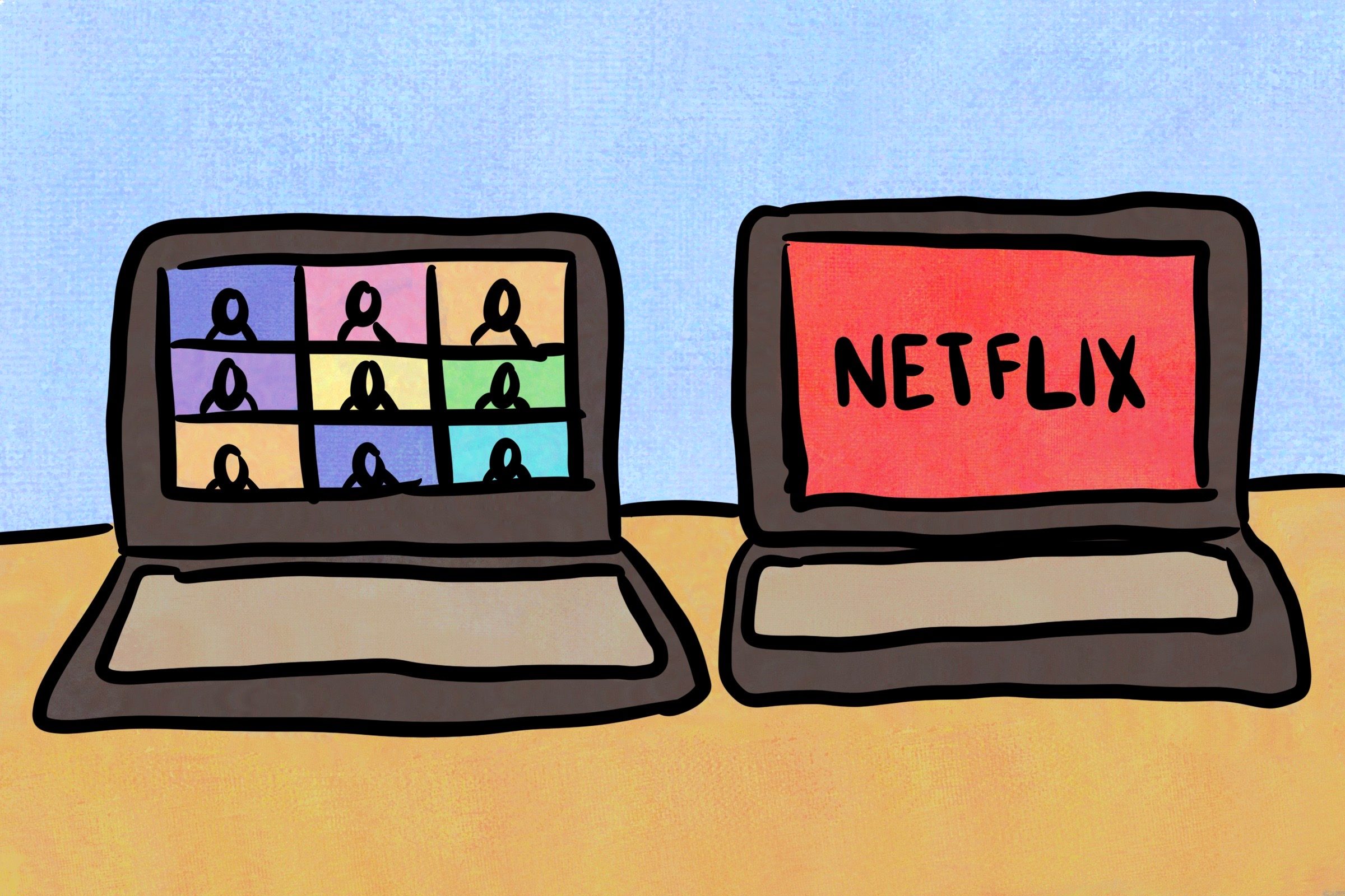 دو صفحه در کنار هم: Netflix و زوم تماس