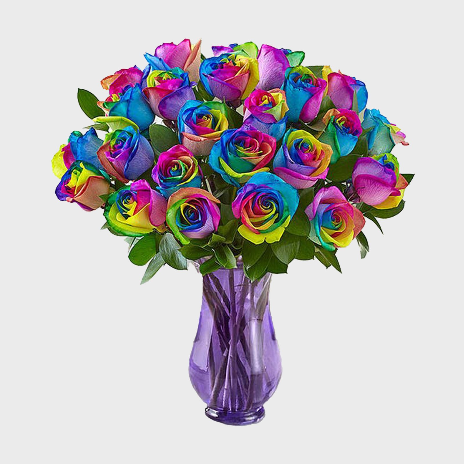 2 Rainbow Rose Bouquet Via 1800flowers Ecomm