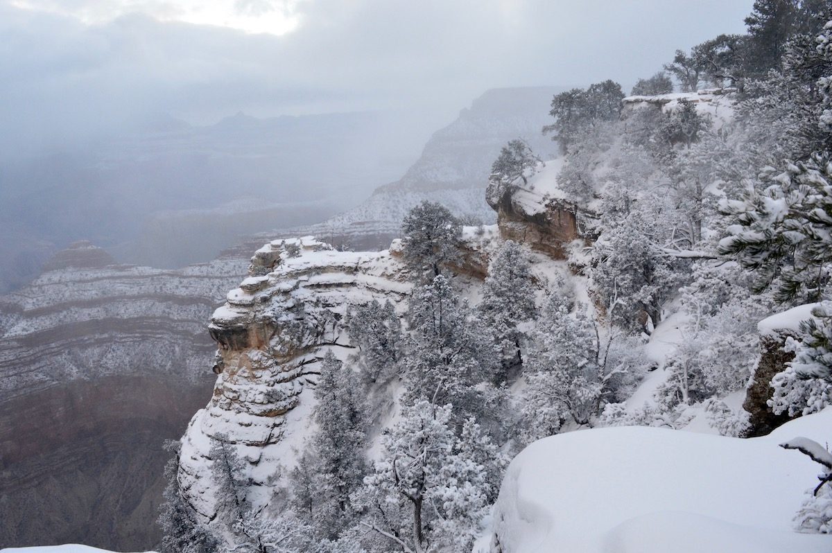 a snow covered Grand Canyon