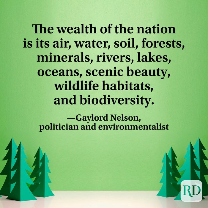 "The wealth of the nation is its air, water, soil, forests, minerals, rivers, lakes, oceans, scenic beauty, wildlife habitats, and biodiversity." —Gaylord Nelson, politician and environmentalist