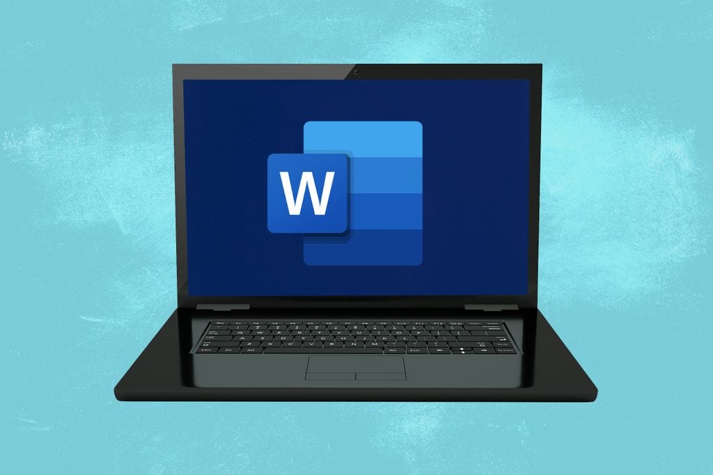 A laptop showing Microsoft Word icon