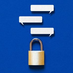 text message bubbles above a padlock to illustrate a secure messaging app concept