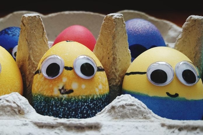 Close Up Of Easter Eggs painted to look like Minions