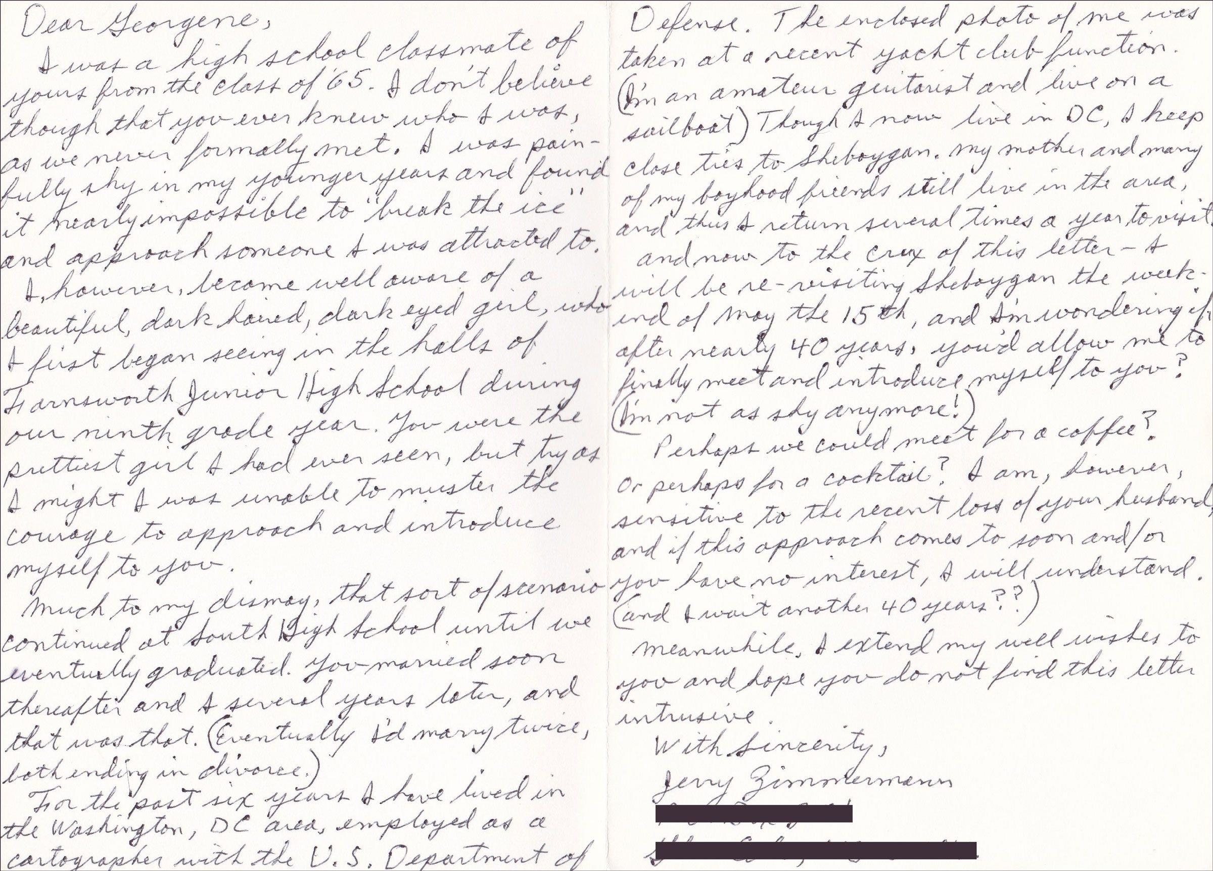 Jerry's handwritten note to Georgene