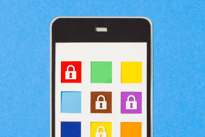 A phone screen with a variety of apps, some showing lock icons to symbolize locked apps