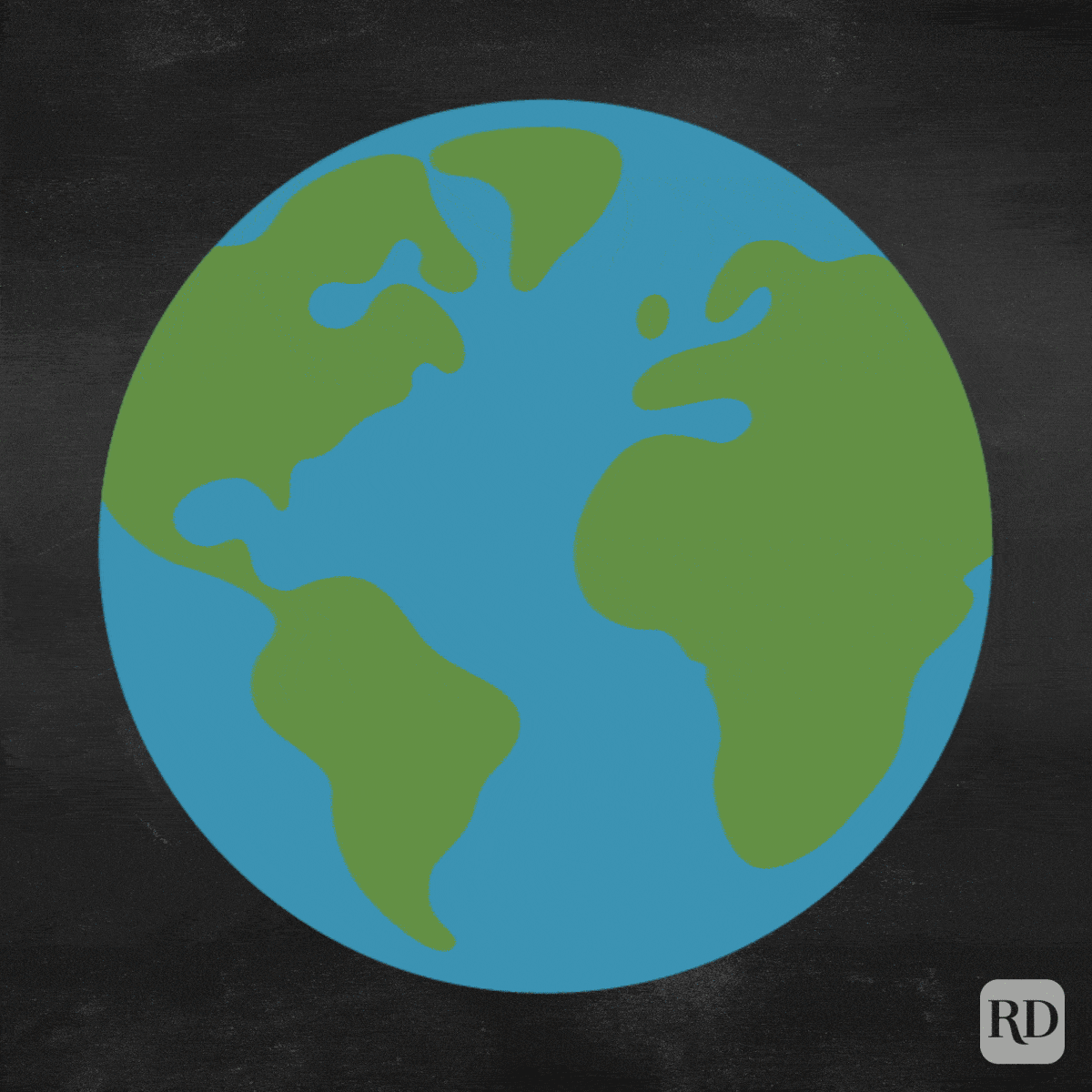 Geography question and answer on an Illustrated globe with chalkboard background