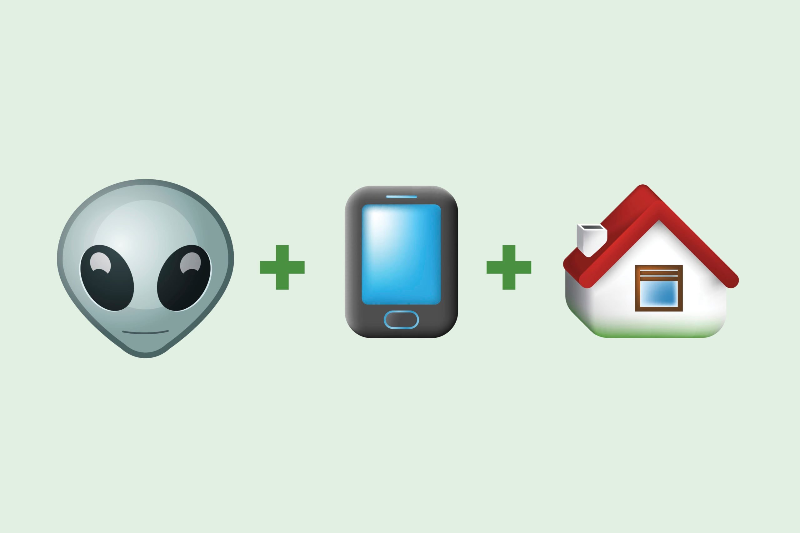 Alien emoji + phone emoji + house emoji