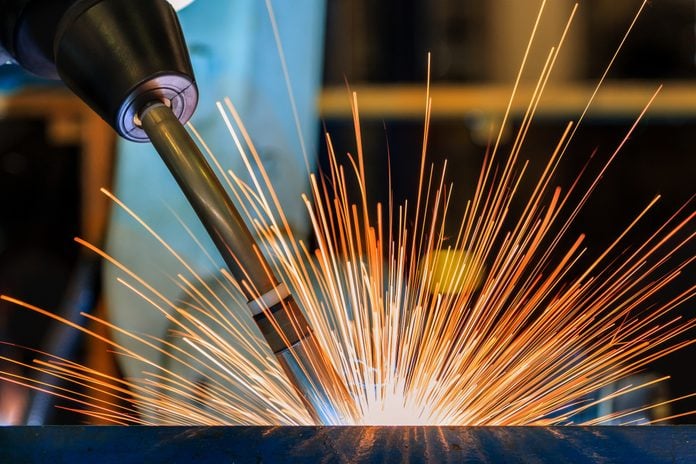 close up of sparks from welding