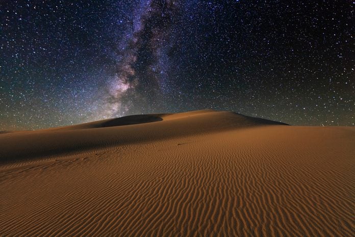 Starry Sky over the sand dunes of the Gobi Desert, Mongolia