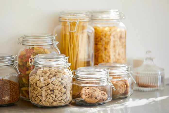Close-up of various food in airtight jars