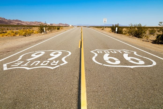 Route 66 Sign on the road, California, USA