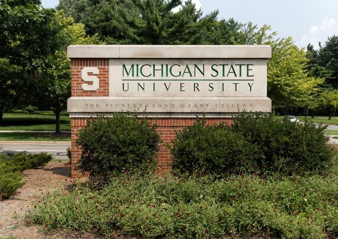 Michigan State University entrance sign; East Lansing, MI