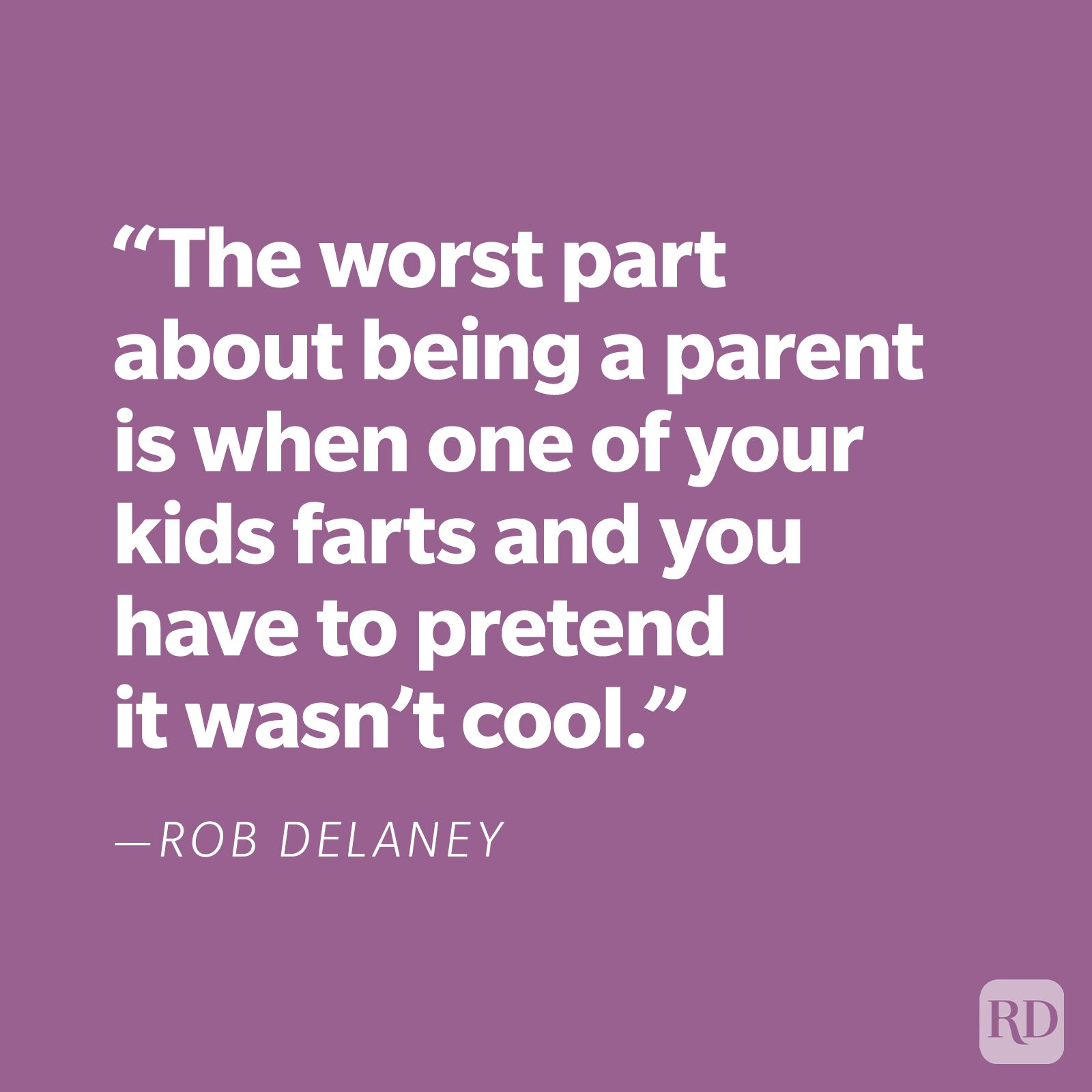 "The worst part about being a parent is when one of your kids farts and you have to pretend it wasn't cool." —Rob Delaney 