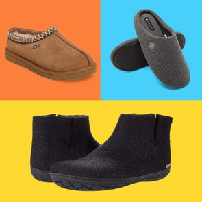 Grid of three different slippers to buy online