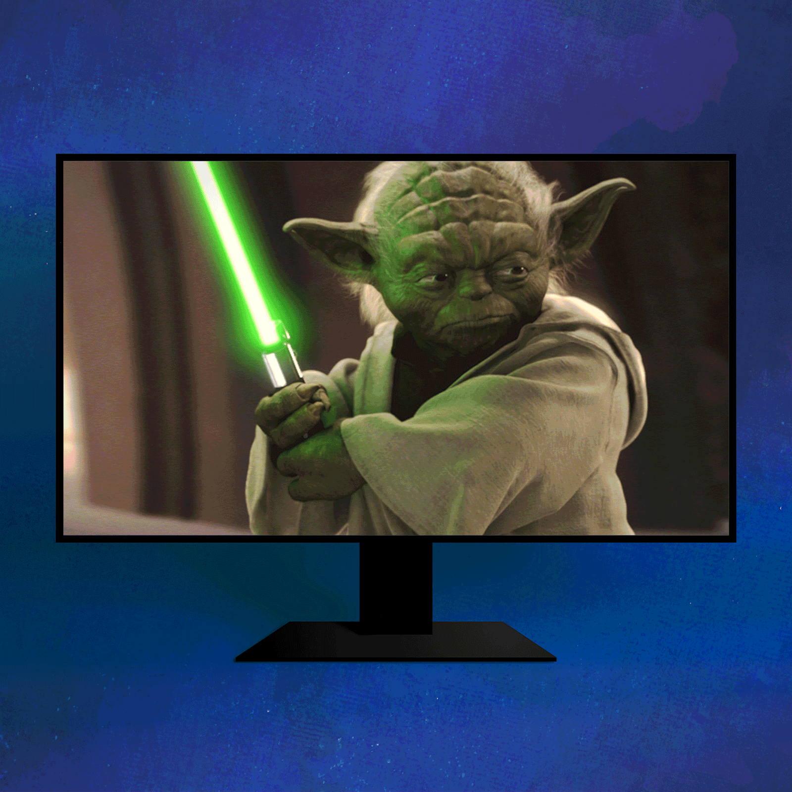 Animation of different star wars movies flashing on a screen