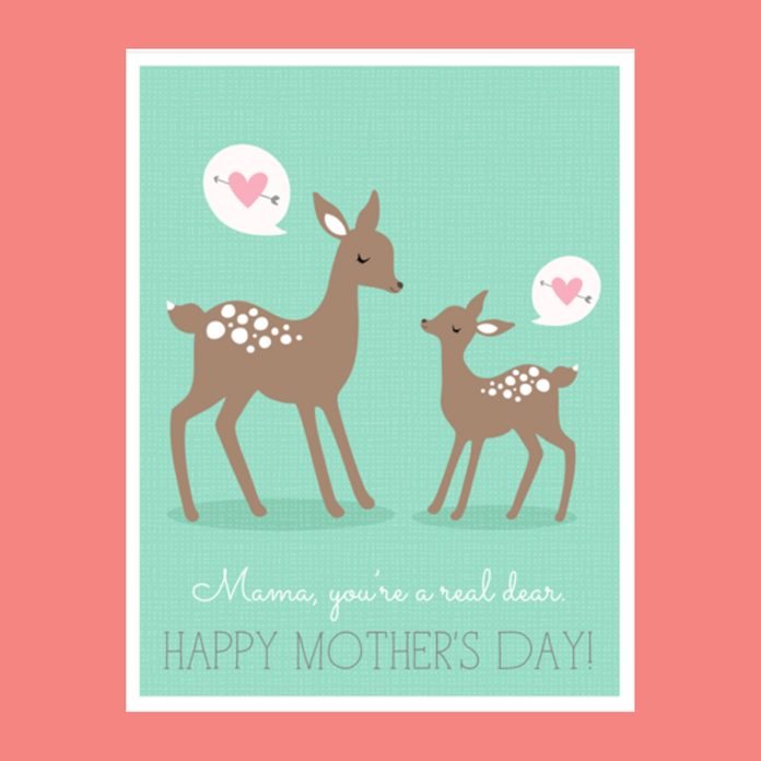doe and fawn printable mothers day card