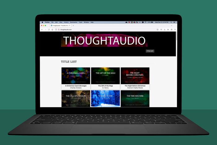 laptop showing thoughtaudio.com; green background