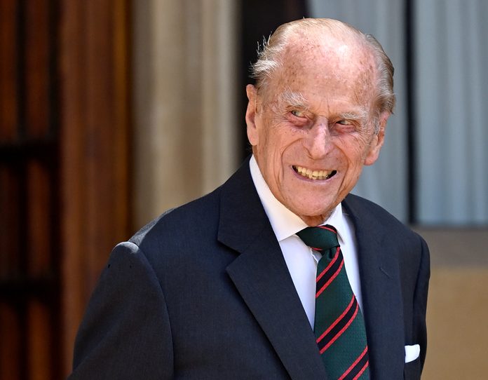 Prince Philip, Duke of Edinburgh (wearing the regimental tie of The Rifles) attends a ceremony to mark the transfer of the Colonel-in-Chief of The Rifles from him to Camilla, Duchess of Cornwall at Windsor Castle on July 22, 2020 in Windsor, England.