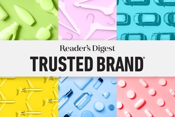 Reader's Digest Trusted Brand logo over a collage of backgrounds