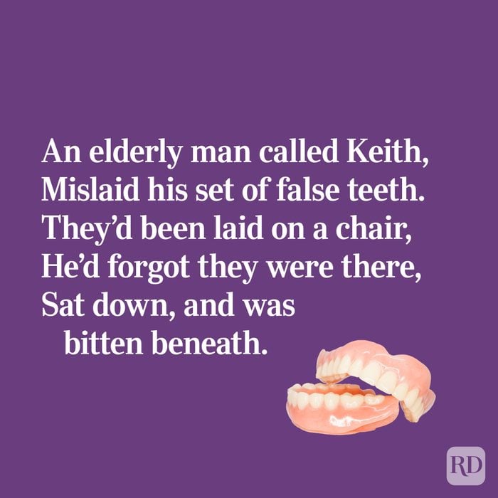 Quirky limerick about an elderly man's false teeth