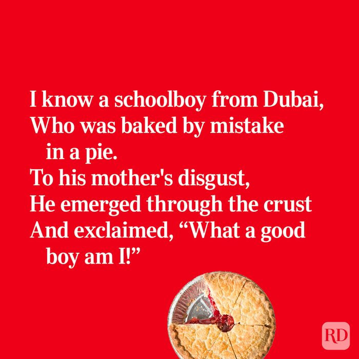Quirky limerick about being baked into a pie