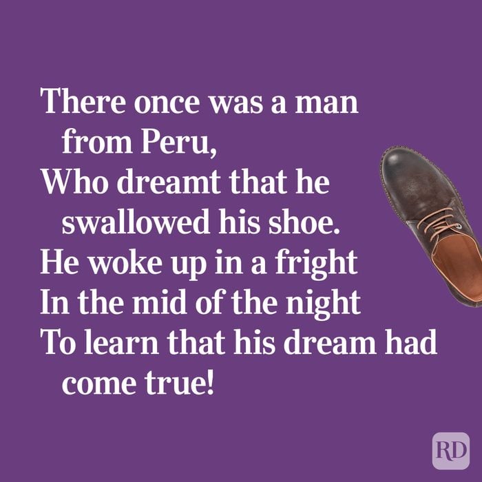 Quirky limerick about eating shoes