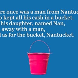 Pink bucket on blue background